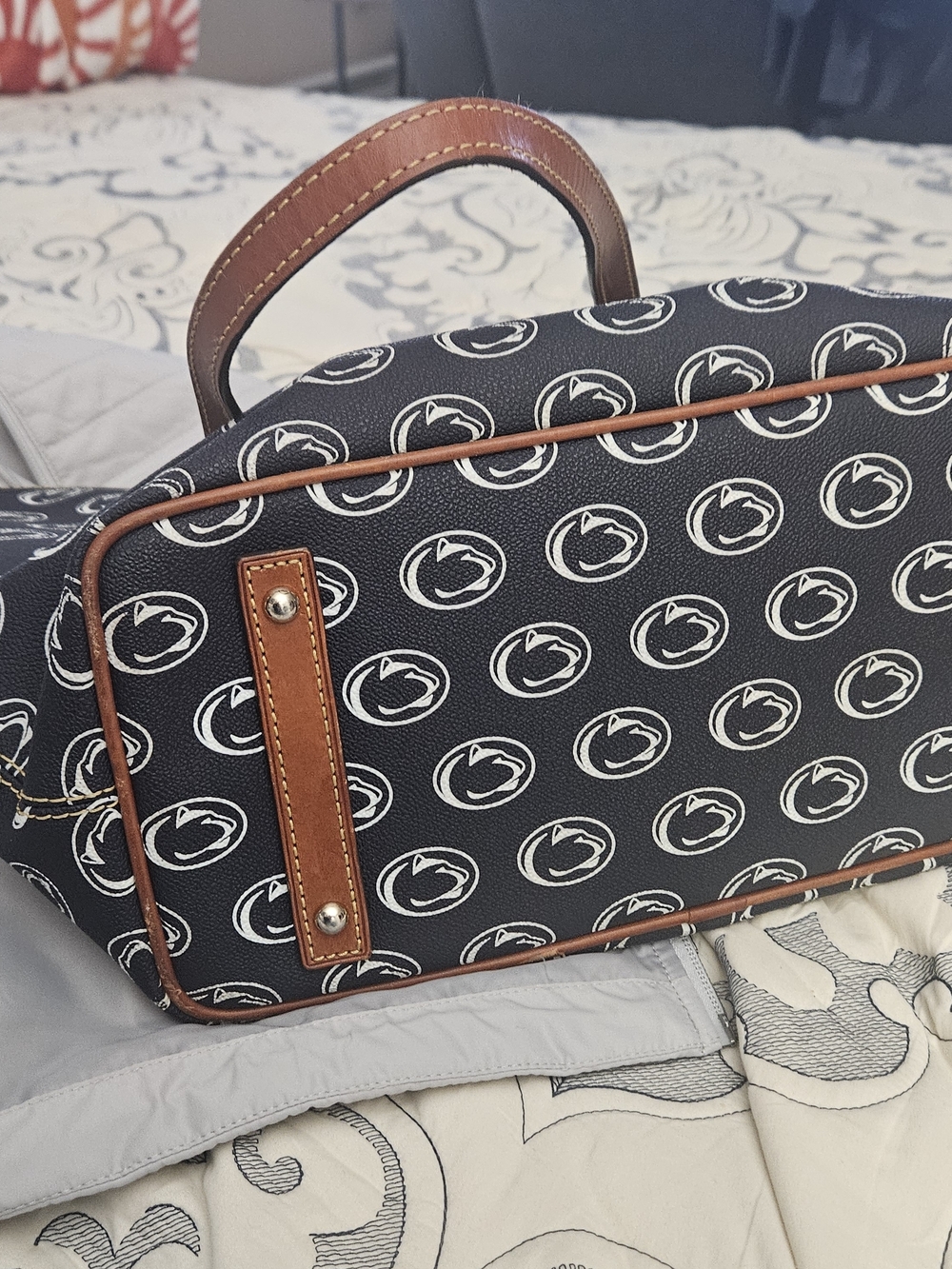 Dooney & Bourke Navy Signature Penn State Tote with Brown Leather Trim - Picture 5 of 5
